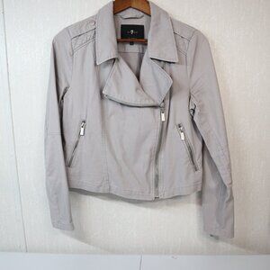 7 for All Mankind Moto Jacket Women's Size S Light Gray Cotton Flap Collar